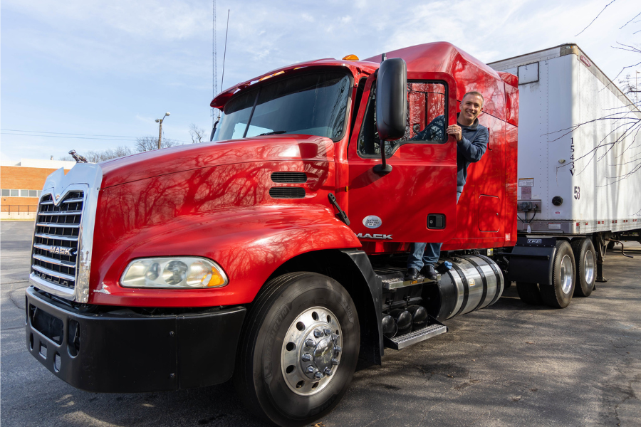commercial drivers licensing instructor with the student truck