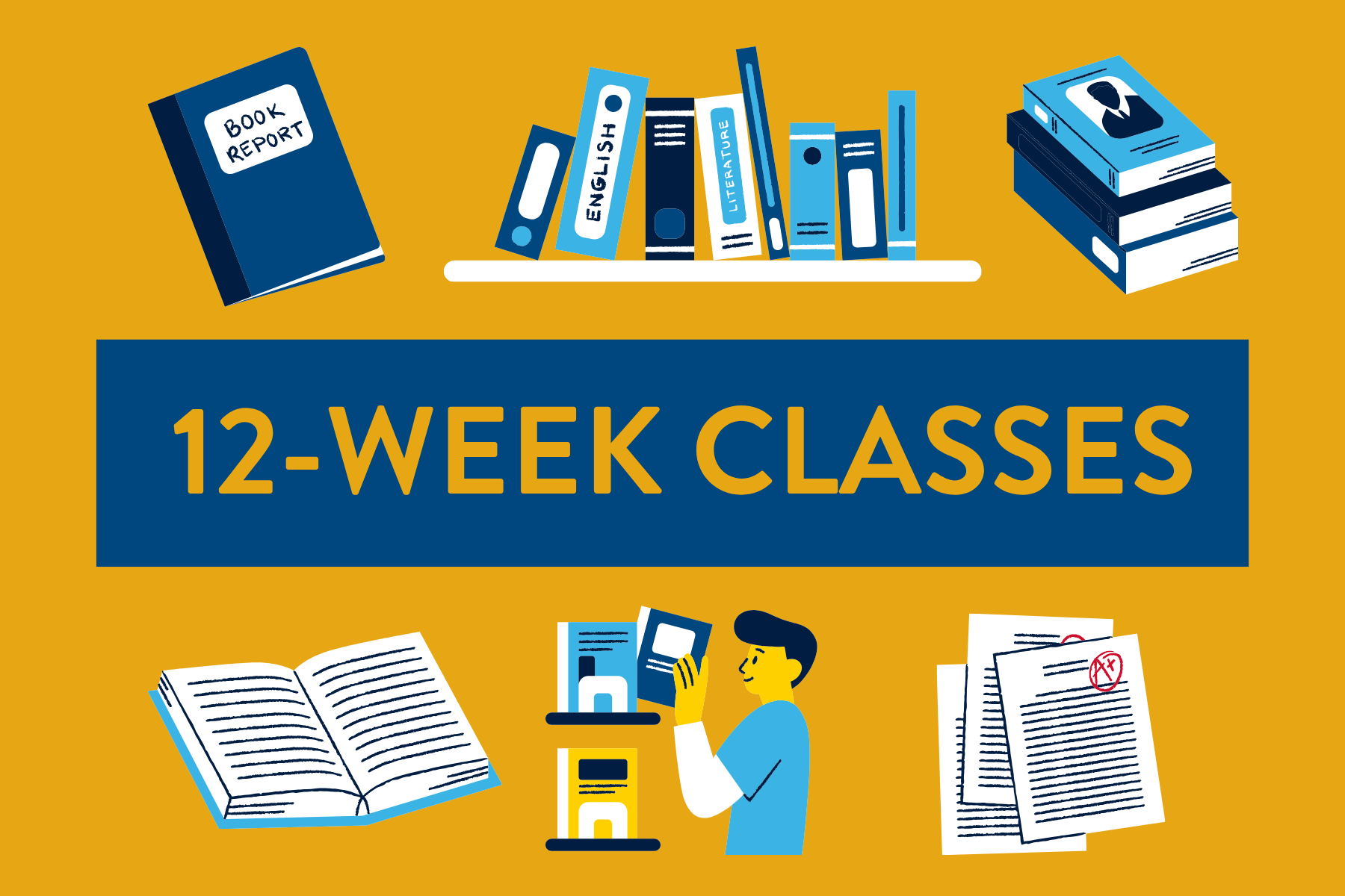 12-Week Classes banner with academic graphics